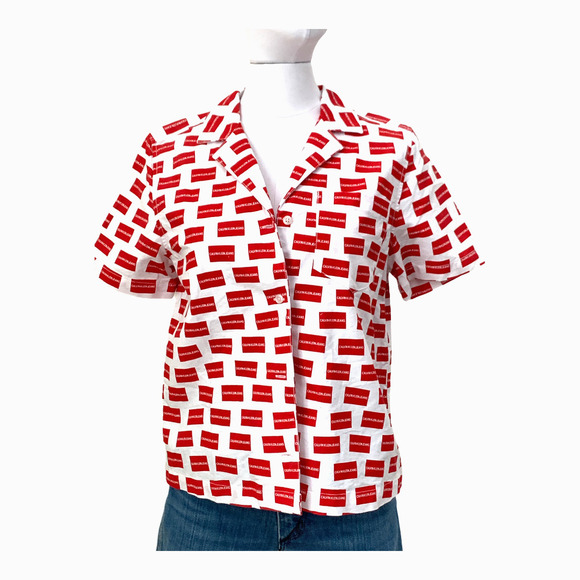 Calvin Klein Logo  Check Shirt Button Up Top Sz S - Picture 2 of 7